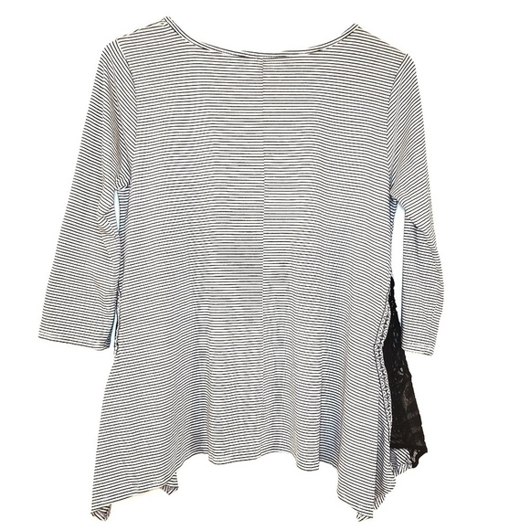 Francesca's Black and Gray Striped Lace Panel Top - Picture 4 of 5
